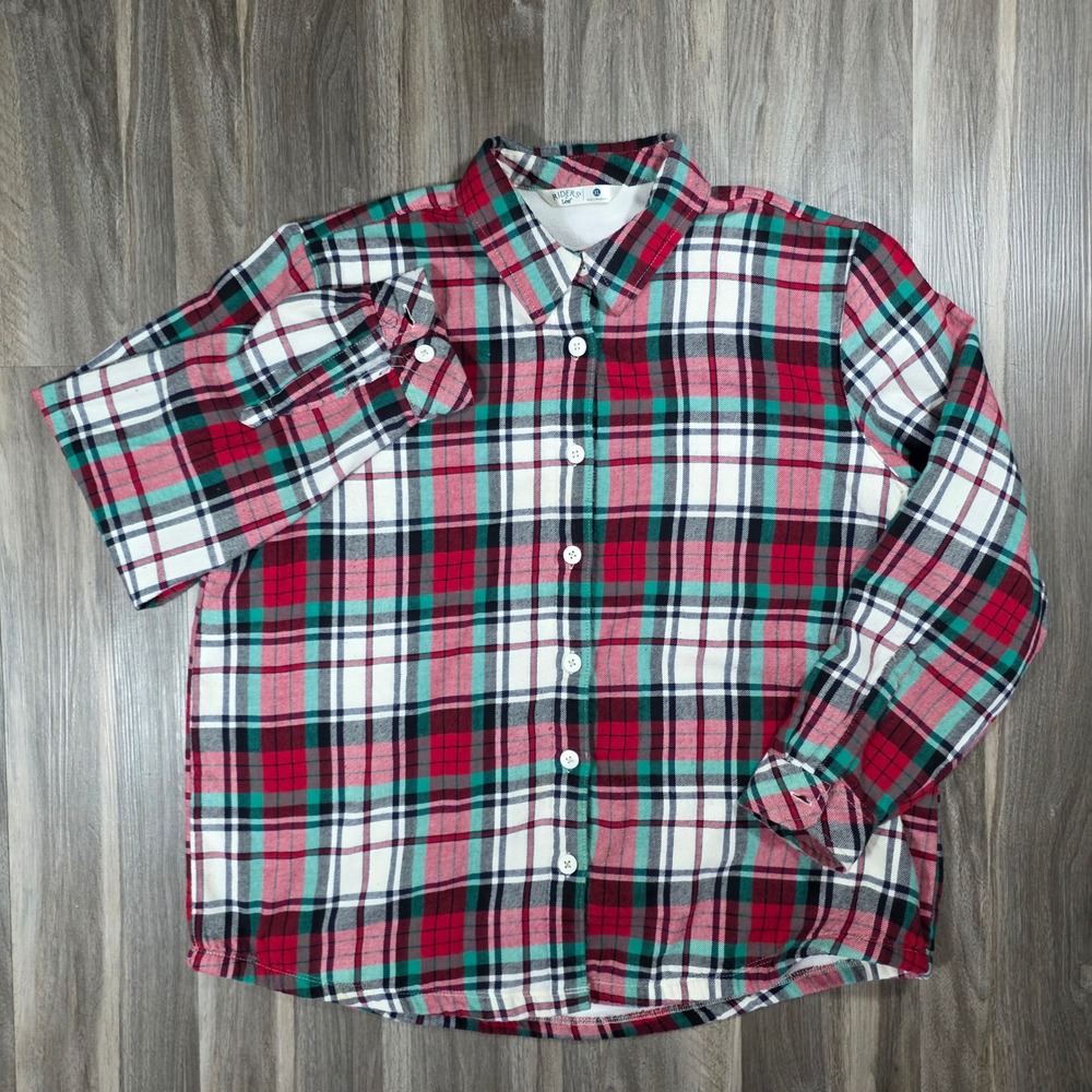 Riders by Lee‎ Womens XL Fleece Lined Flannel Shirt Red Green Plaid Button Up